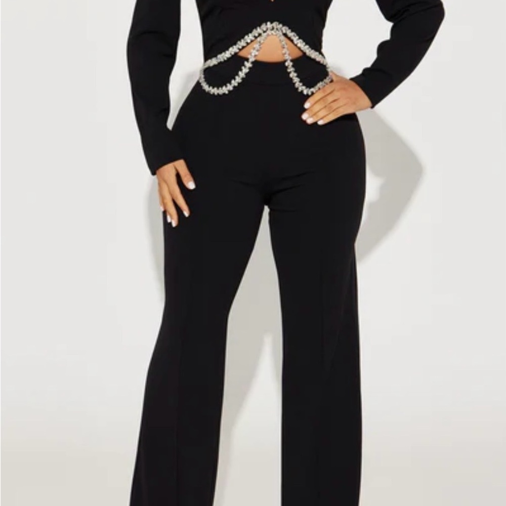 Fashion Nova Black Flare Jumpsuit with Chain Detail